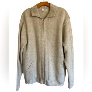 Mauro Sergio Woven Wool Blend Polo Collar Jacket Cardigan Front Zip Oatmeal XL